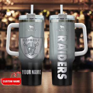 Custom Name Raiders Stainless Steel Tumbler with Handle & Straw - Perfect Gift