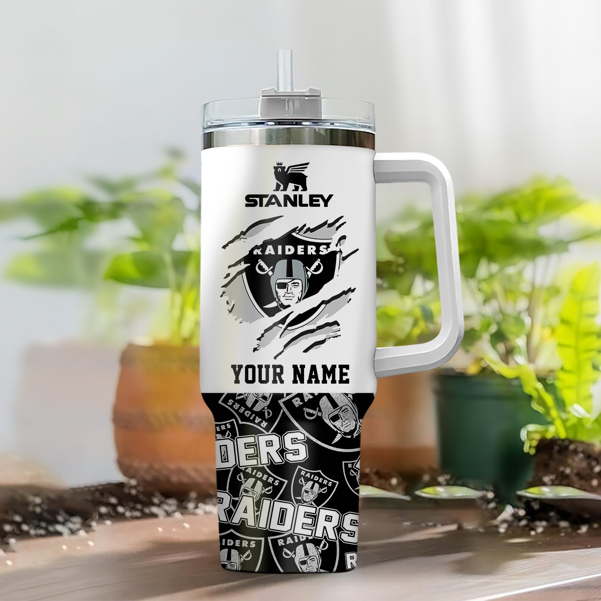 Personalized Raiders Tumbler with Handle - Custom Name Insulated Mug - Image 2