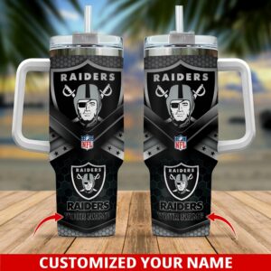 Customizable Raiders Tumbler with Handle - Personalized NFL Fan Gift