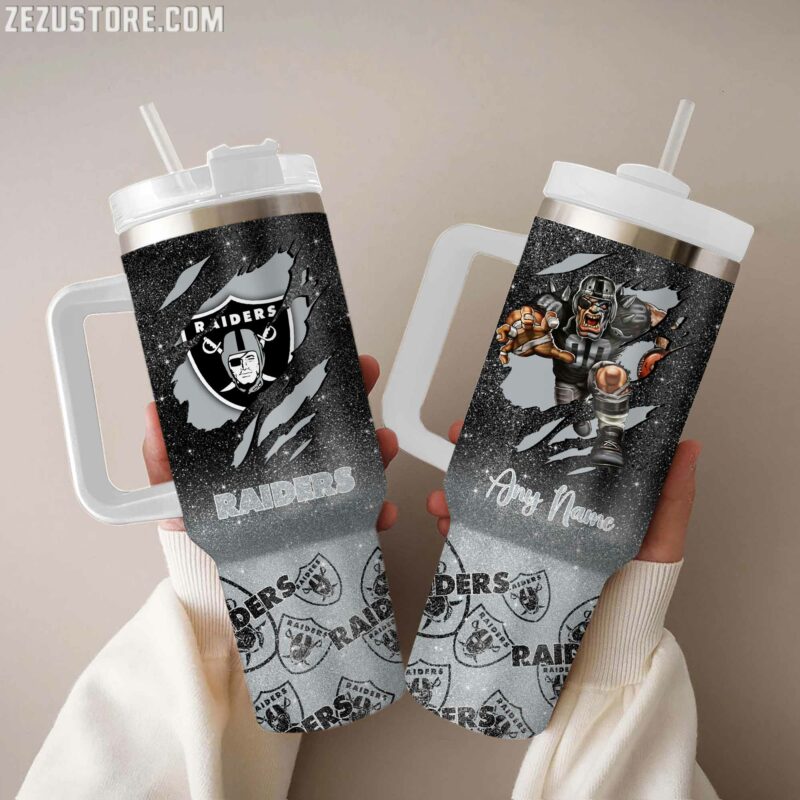 Custom Raiders Tumbler with Handle - Personalized Sports Fan Gift