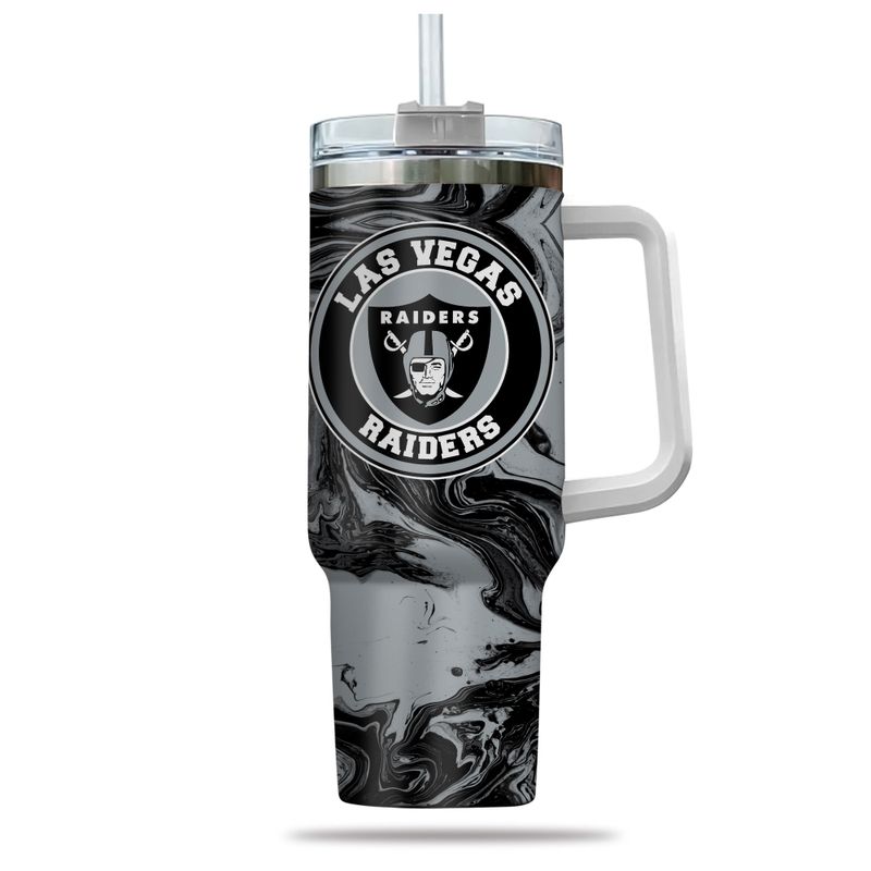 Las Vegas Raiders Tumbler - 40oz Insulated Travel Mug with Handle & Straw - Image 2