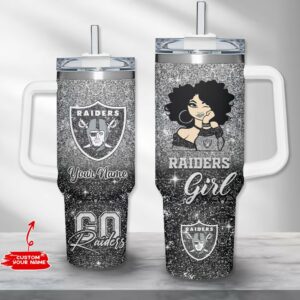 Custom Glitter Raiders Girl Tumbler - Personalized Name NFL Fan Gift