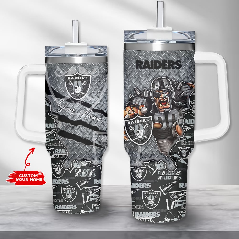 Customizable Raiders Tumbler with Handle - Personalized NFL Fan Gift