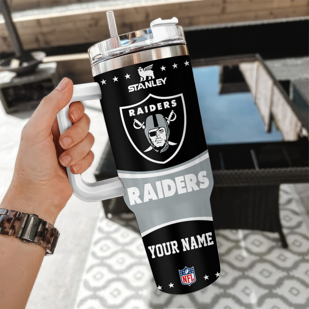 Custom NFL Raiders Tumbler - Personalized Insulated Mug with Handle - Image 3
