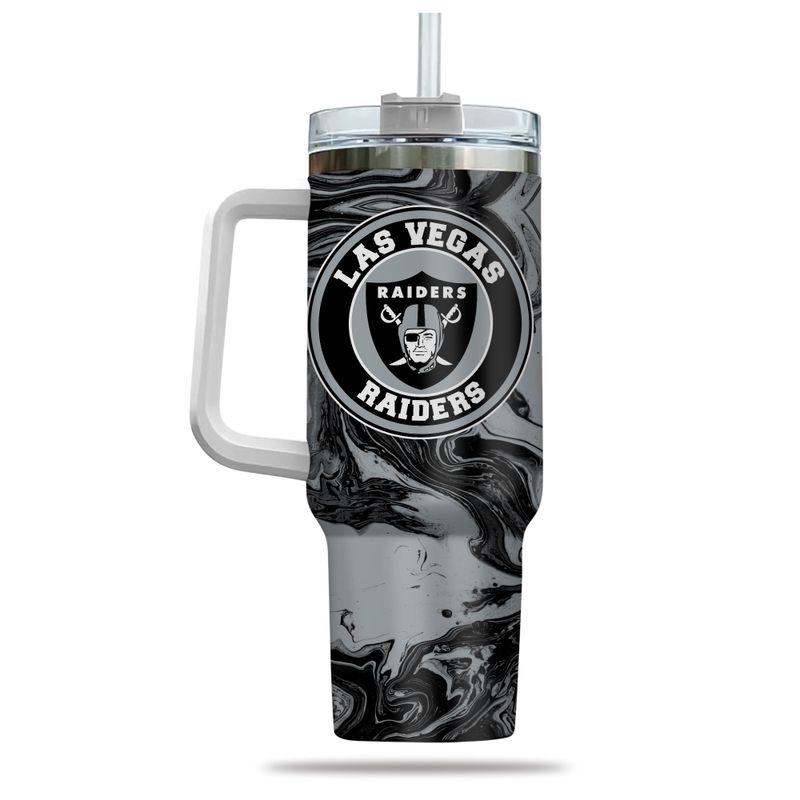 Las Vegas Raiders Tumbler - 40oz Insulated Travel Mug with Handle & Straw - Image 3