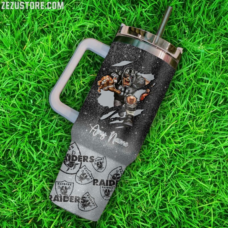 Custom Raiders Tumbler with Handle - Personalized Sports Fan Gift - Image 3