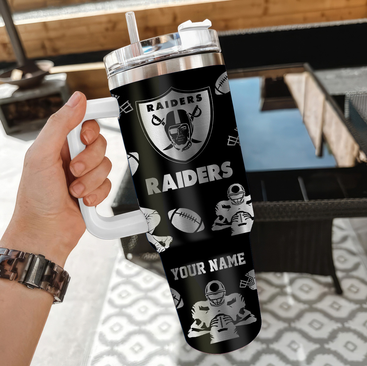 Customizable Raiders Tumbler - Personalized NFL Fan Gift - Image 2