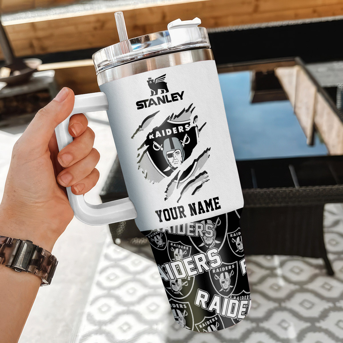 Personalized Raiders Tumbler with Handle - Custom Name Insulated Mug - Image 3