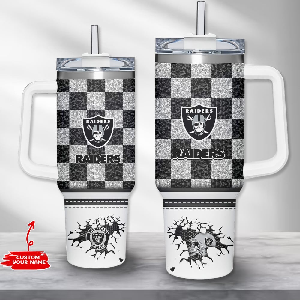 Customizable Raiders Tumbler - Insulated Mug with Handle & Straw