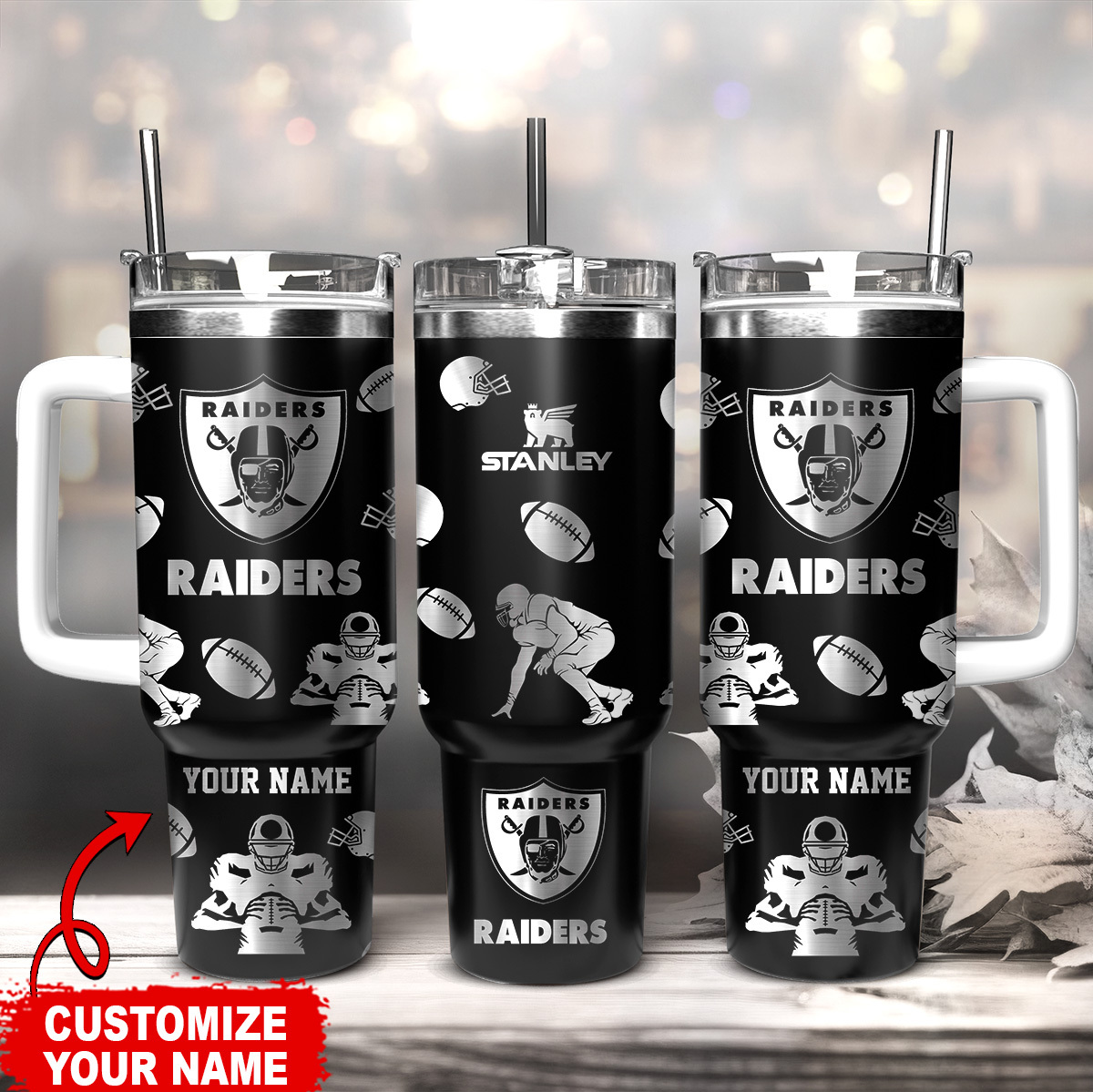 Customizable Raiders Tumbler - Personalized NFL Fan Gift