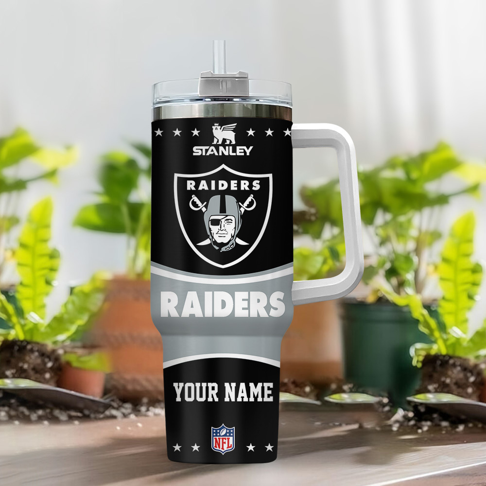 Custom NFL Raiders Tumbler - Personalized Insulated Mug with Handle - Image 2