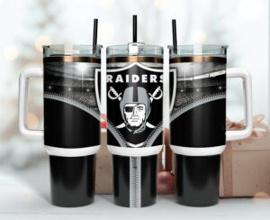 Official Raiders Stainless Steel Insulated Tumbler Mug with Handle & Straw