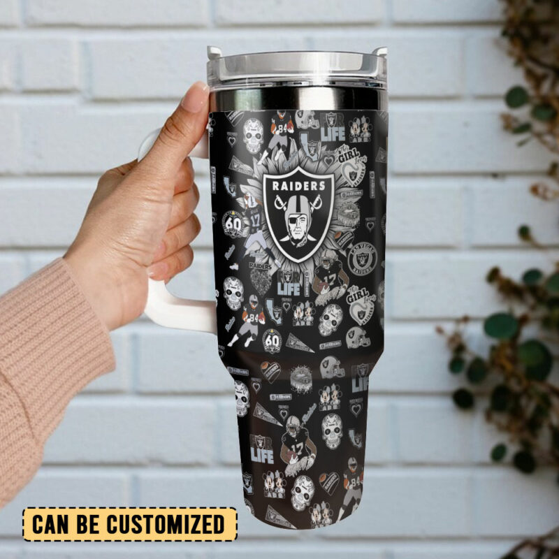 Las Vegas Raiders NFL Custom Stanley Quencher 40oz Stainless Steel Tumbler With Handle - Threewoofs - Image 3