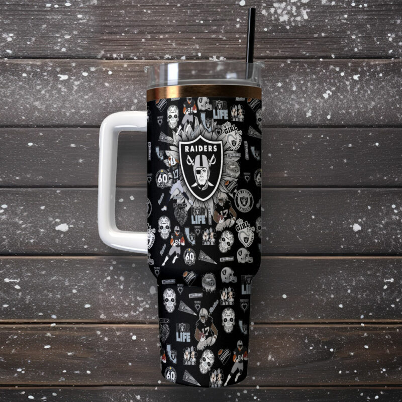 Las Vegas Raiders NFL Custom Stanley Quencher 40oz Stainless Steel Tumbler With Handle - Threewoofs - Image 2