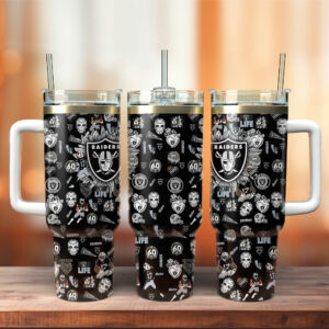 Las Vegas Raiders NFL Custom Stanley Quencher 40oz Stainless Steel Tumbler With Handle - Threewoofs