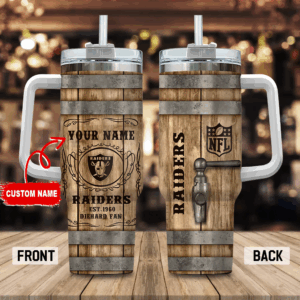 Custom Name Raiders Tumbler with Handle & Straw - Perfect Gift for NFL Fans