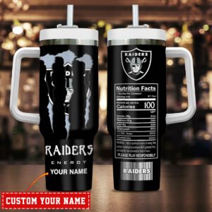 Custom Name Raiders Energy Drink Tumbler - Personalized Fan Gift