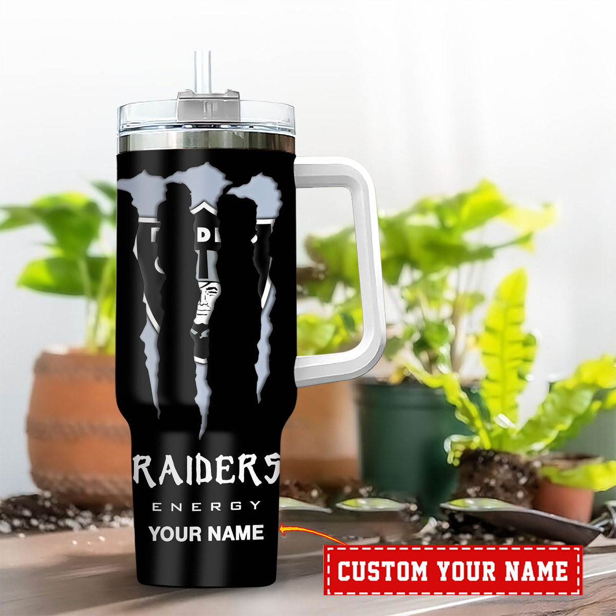 Custom Name Raiders Energy Drink Tumbler - Personalized Fan Gift - Image 2