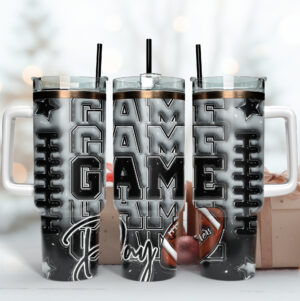 Game Day Football Tumbler - Insulated Sports Drinkware with Straw