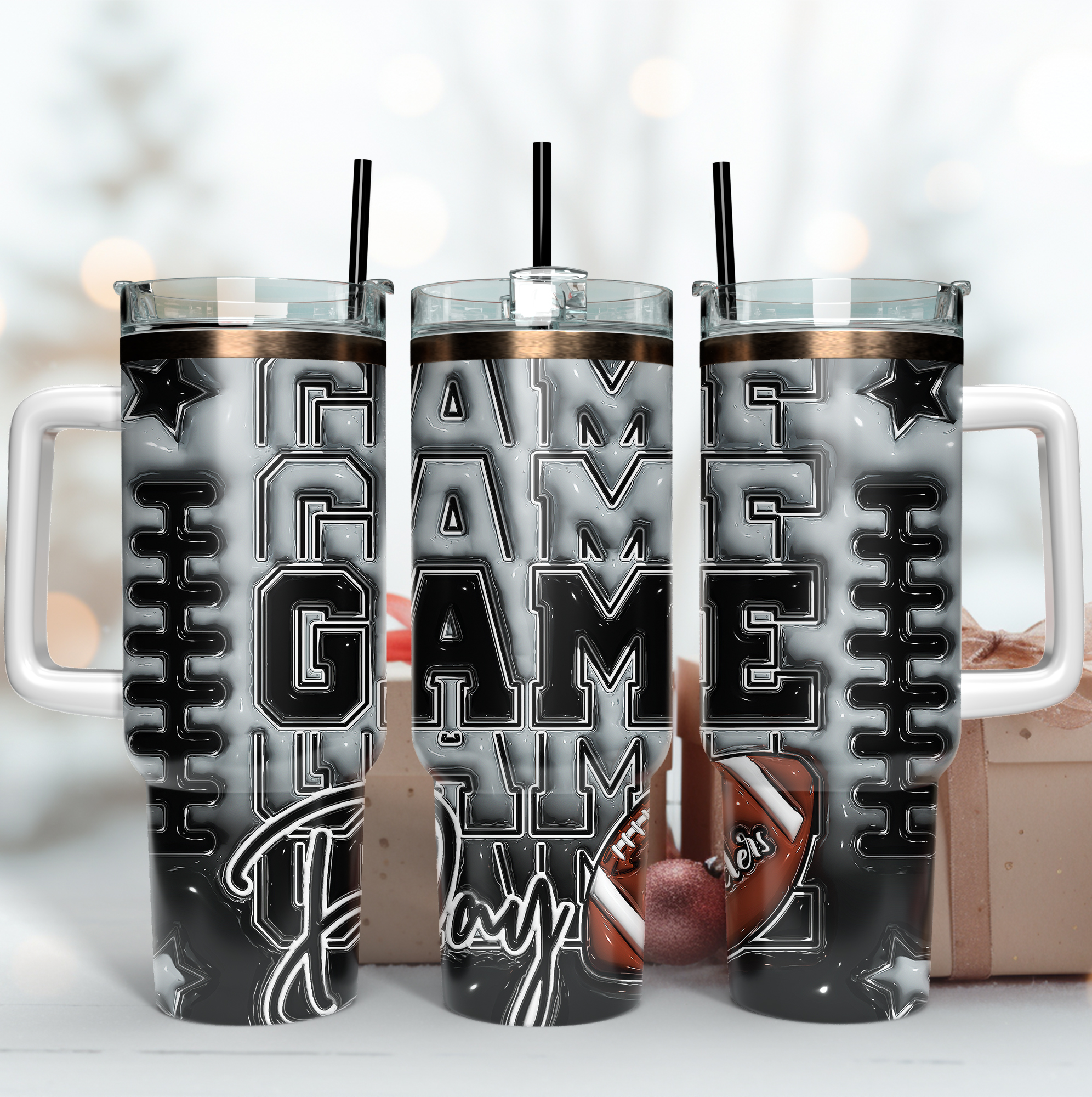 Game Day Football Tumbler - Insulated Sports Drinkware with Straw