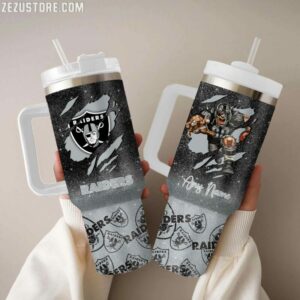 Custom Raiders Tumbler with Handle - Personalized NFL Fan Gift