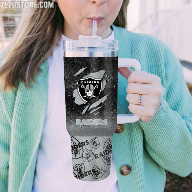 Custom Raiders Tumbler with Handle - Personalized NFL Fan Gift - Image 2