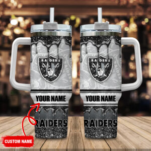 Custom Name Raiders Tumbler Mug with Handle - Personalized Football Fan Gift