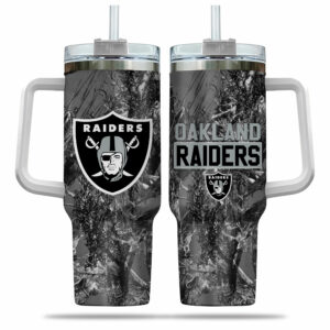 Oakland Raiders Camouflage Insulated Tumbler with Straw & Handle