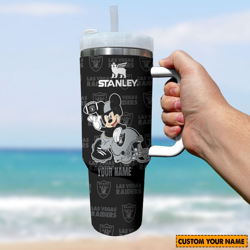 Custom Las Vegas Raiders Mickey Mouse Tumbler with Handle - Personalized Gift - Image 2