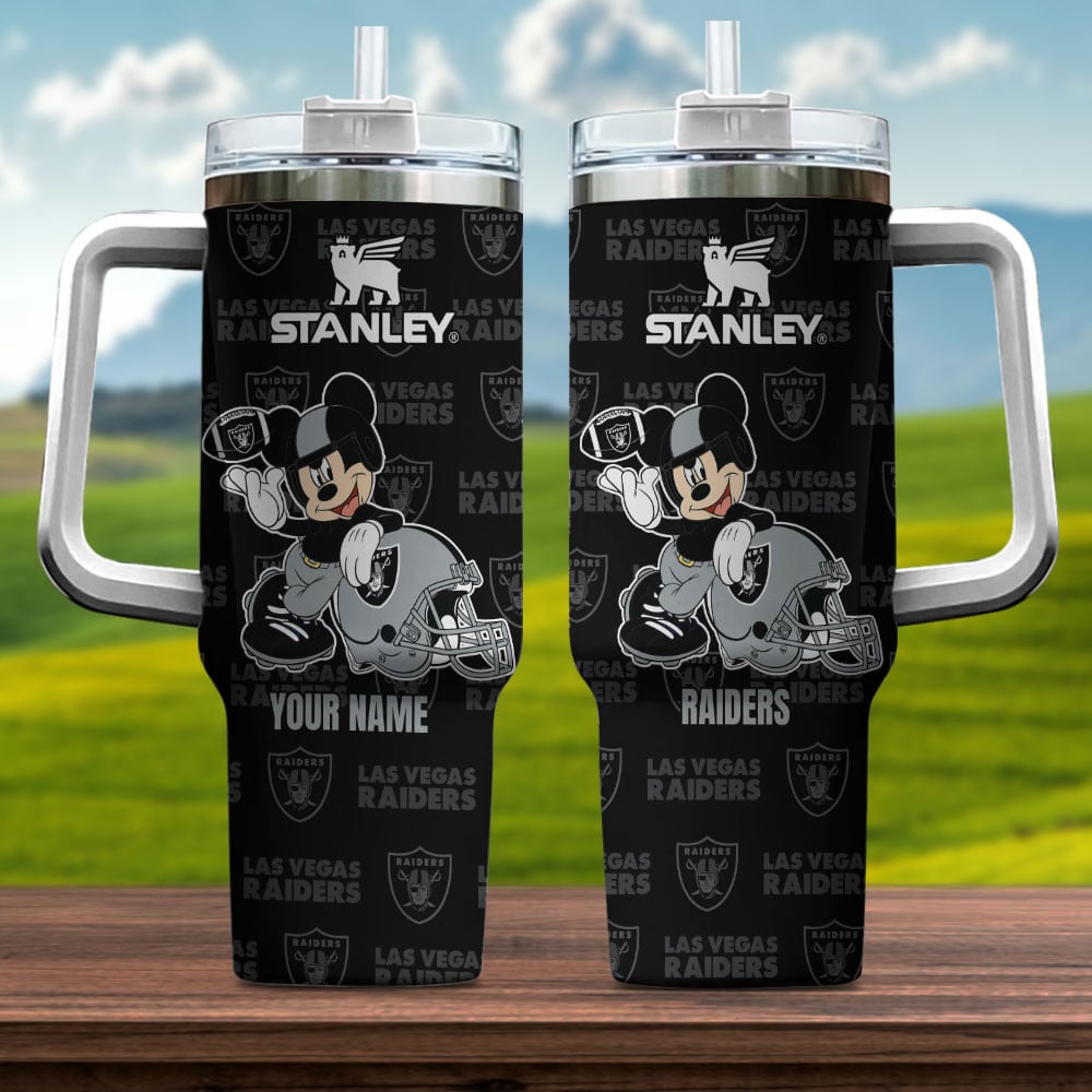 Custom Las Vegas Raiders Mickey Mouse Tumbler with Handle - Personalized Gift