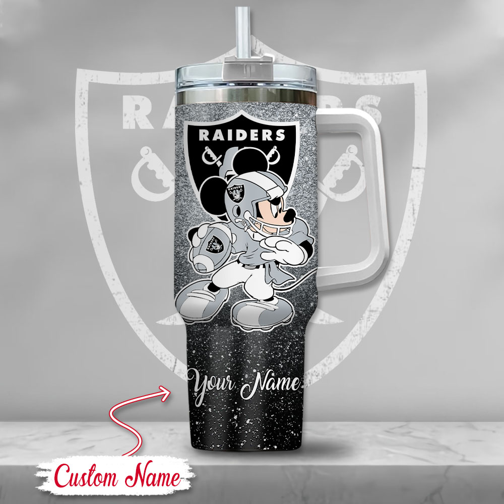 Custom Name Las Vegas Raiders Tumbler with Cartoon Design - Personalized Gift - Image 2