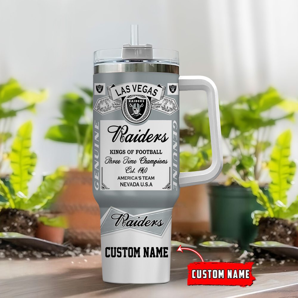 Custom Name Las Vegas Raiders Tumbler - Personalized Football Fan Mug - Image 2