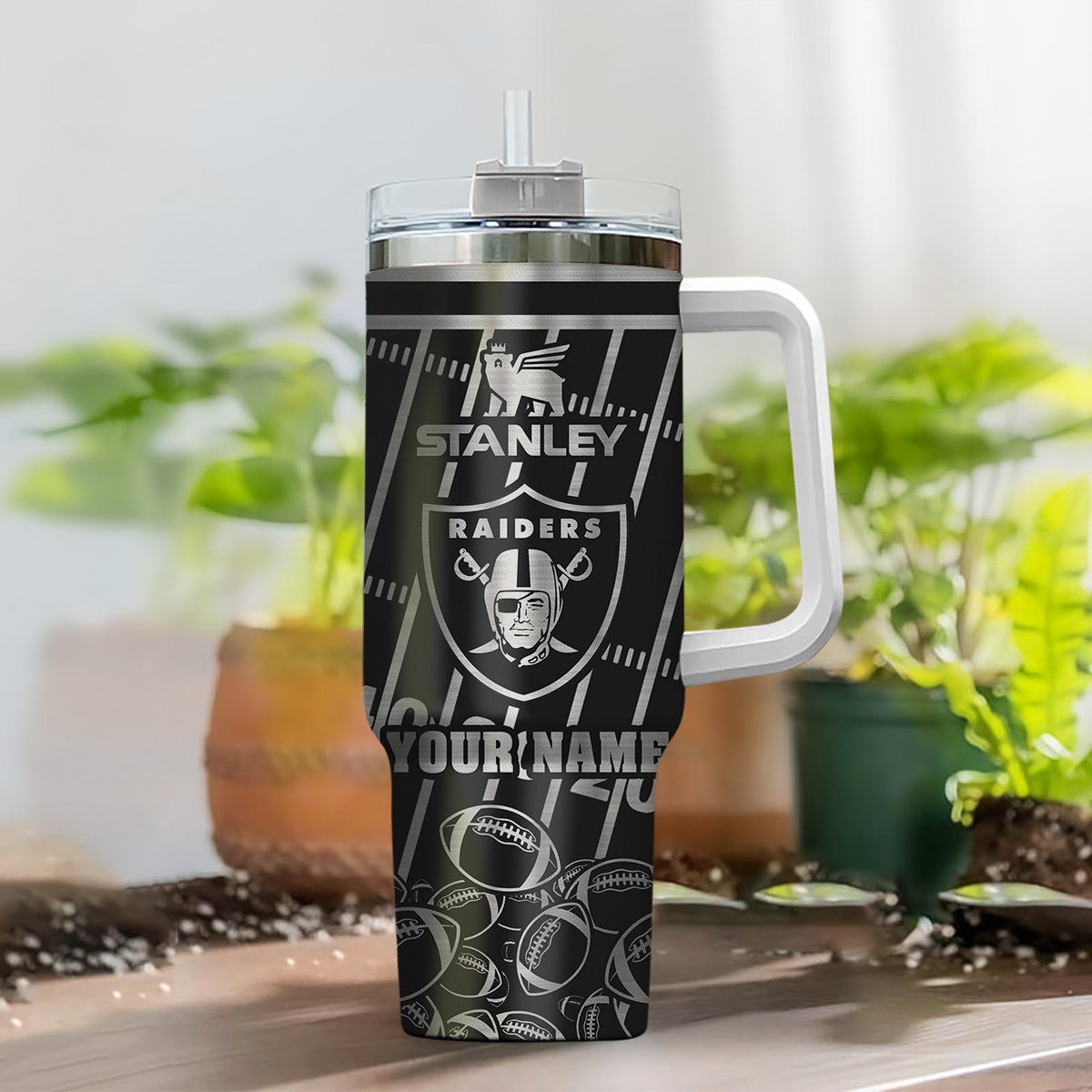 Customizable Raiders Tumbler with Handle - Perfect Gift for Fans - Image 2