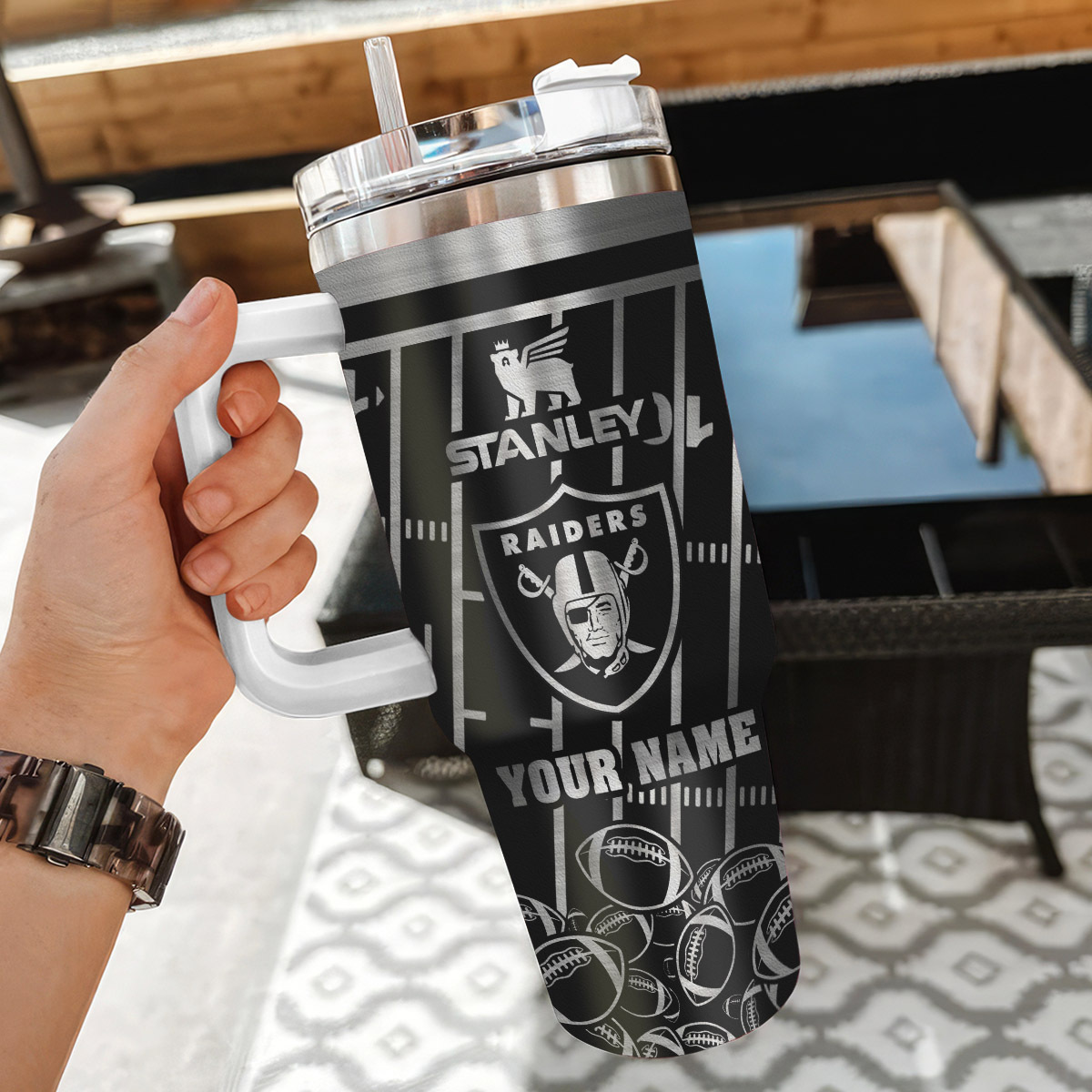 Customizable Raiders Tumbler with Handle - Perfect Gift for Fans - Image 3