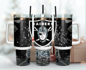 Stylish Black Raiders Tumbler with Handle - Perfect Gift for Fans