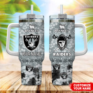 Customizable Raiders Floral Tumbler with Straw - Perfect Gift for Fans
