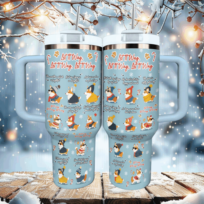 Let It Wag Corgi Love Christmas Custom Stanley Quencher 40oz Stainless Steel Tumbler With Handle - Threewoofs - Image 3