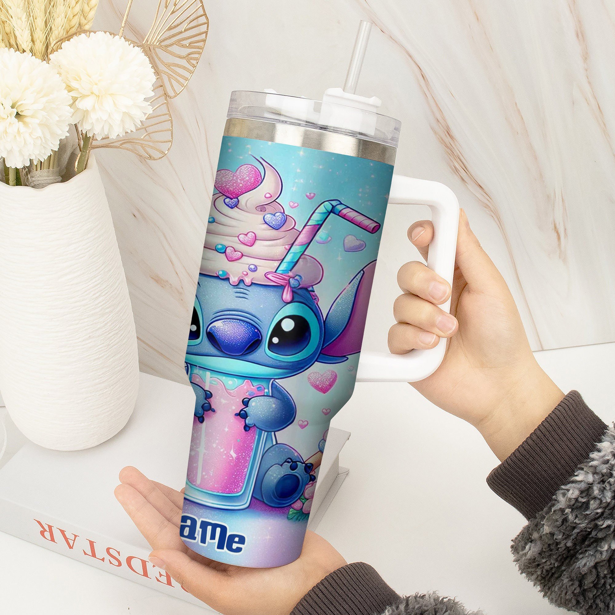 Cute Character Tumbler with Straw - Personalized Name Option - Image 2