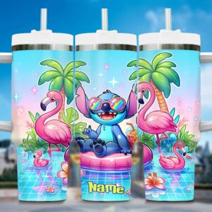 Personalized Tropical Fun Tumbler with Flamingo & Cartoon Character Design
