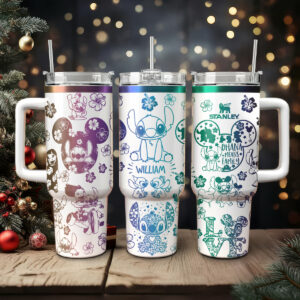 Lilo And Stitch Cartoon Custom Stanley Quencher 40oz Stainless Steel Tumbler With Handle - Threewoofs