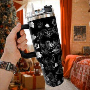 Lilo And Stitch Cartoon Custom Stanley Quencher 40oz Stainless Steel Tumbler With Handle - Threewoofs