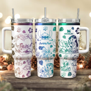 Lilo And Stitch Cartoon Custom Stanley Quencher 40oz Stainless Steel Tumbler With Handle - Threewoofs