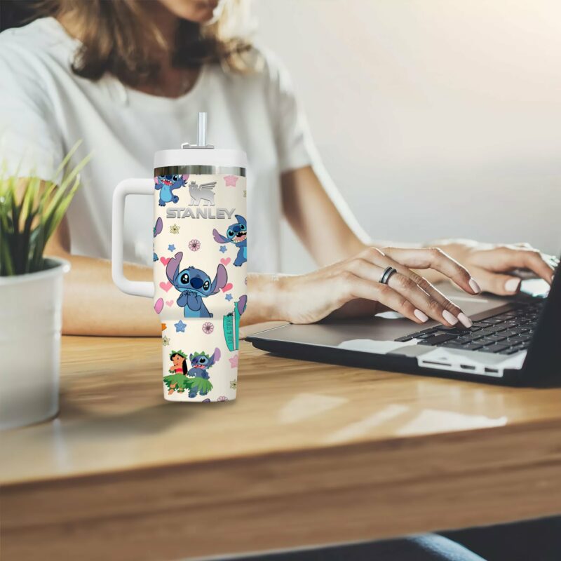 Lilo And Stitch Cartoon Custom Stanley Quencher 40oz Stainless Steel Tumbler With Handle - Threewoofs - Image 2