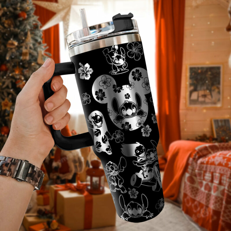 Lilo And Stitch Cartoon Custom Stanley Quencher 40oz Stainless Steel Tumbler With Handle - Threewoofs - Image 2