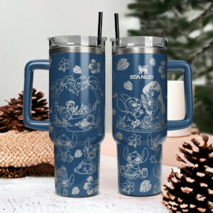Lilo And Stitch Cartoon Custom Stanley Quencher 40oz Stainless Steel Tumbler With Handle - Threewoofs