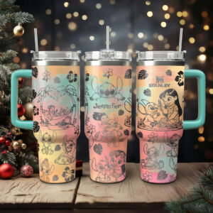 Lilo And Stitch Cartoon Custom Stanley Quencher 40oz Stainless Steel Tumbler With Handle - Threewoofs