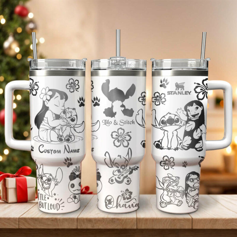 Lilo And Stitch Cartoon Custom Stanley Quencher 40oz Stainless Steel Tumbler With Handle - Threewoofs