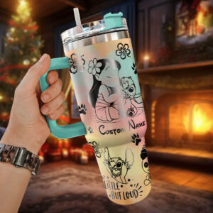 Lilo And Stitch Cartoon Custom Stanley Quencher 40oz Stainless Steel Tumbler With Handle - Threewoofs