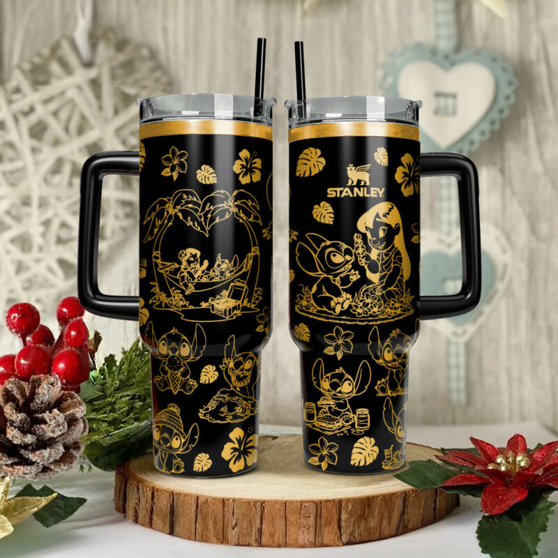 Lilo And Stitch Cartoon Custom Stanley Quencher 40oz Stainless Steel Tumbler With Handle - Threewoofs
