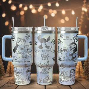 Lilo And Stitch Cartoon Custom Stanley Quencher 40oz Stainless Steel Tumbler With Handle - Threewoofs